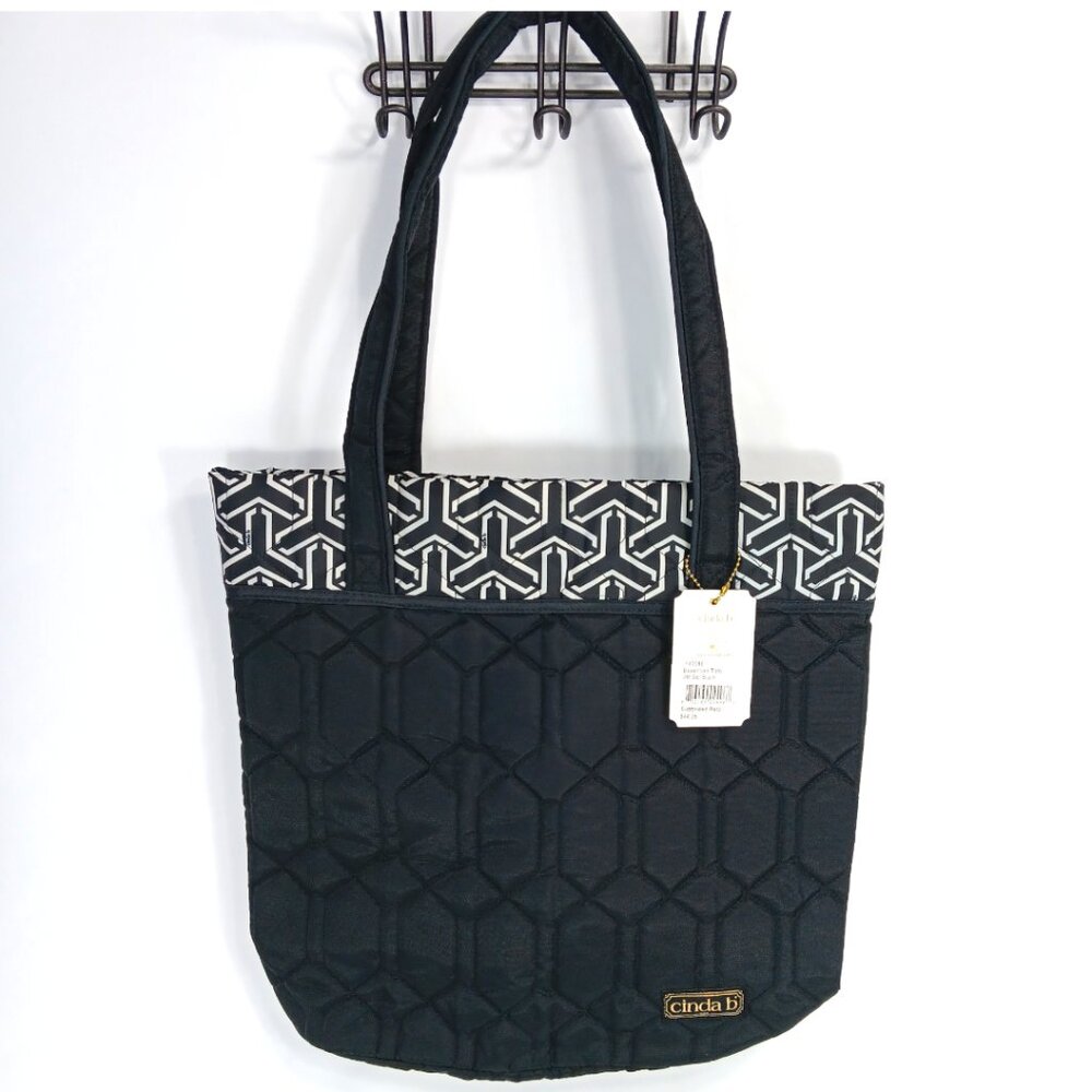 CINDA B-Jet Set Black Essentials Tote-Purse-Shoulder Bag-Quilted Pattern - Picture 3 of 12